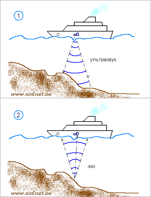 Схема работы эхолота на корабле. Занимательная физика